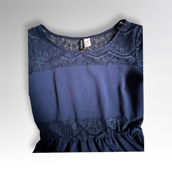 Navy Blue Lacy peekaboo Mini Dress - Picture 3 of 3